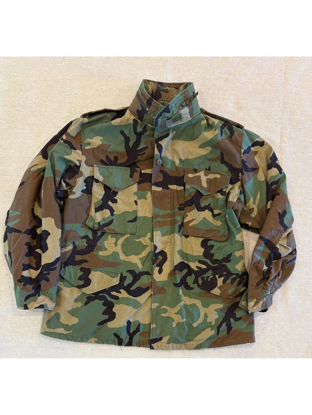 Vtg 1999 M-65 Field Jacket US Military Woodland Camo Large Regular Golden Mfg Co